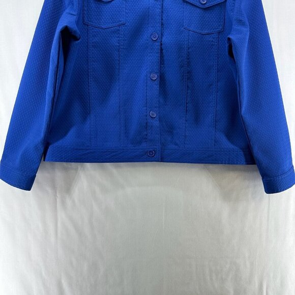 Merin London Jacket Womens Size L Lace Trim Textured Trucker Button Front Blue - Picture 4 of 11